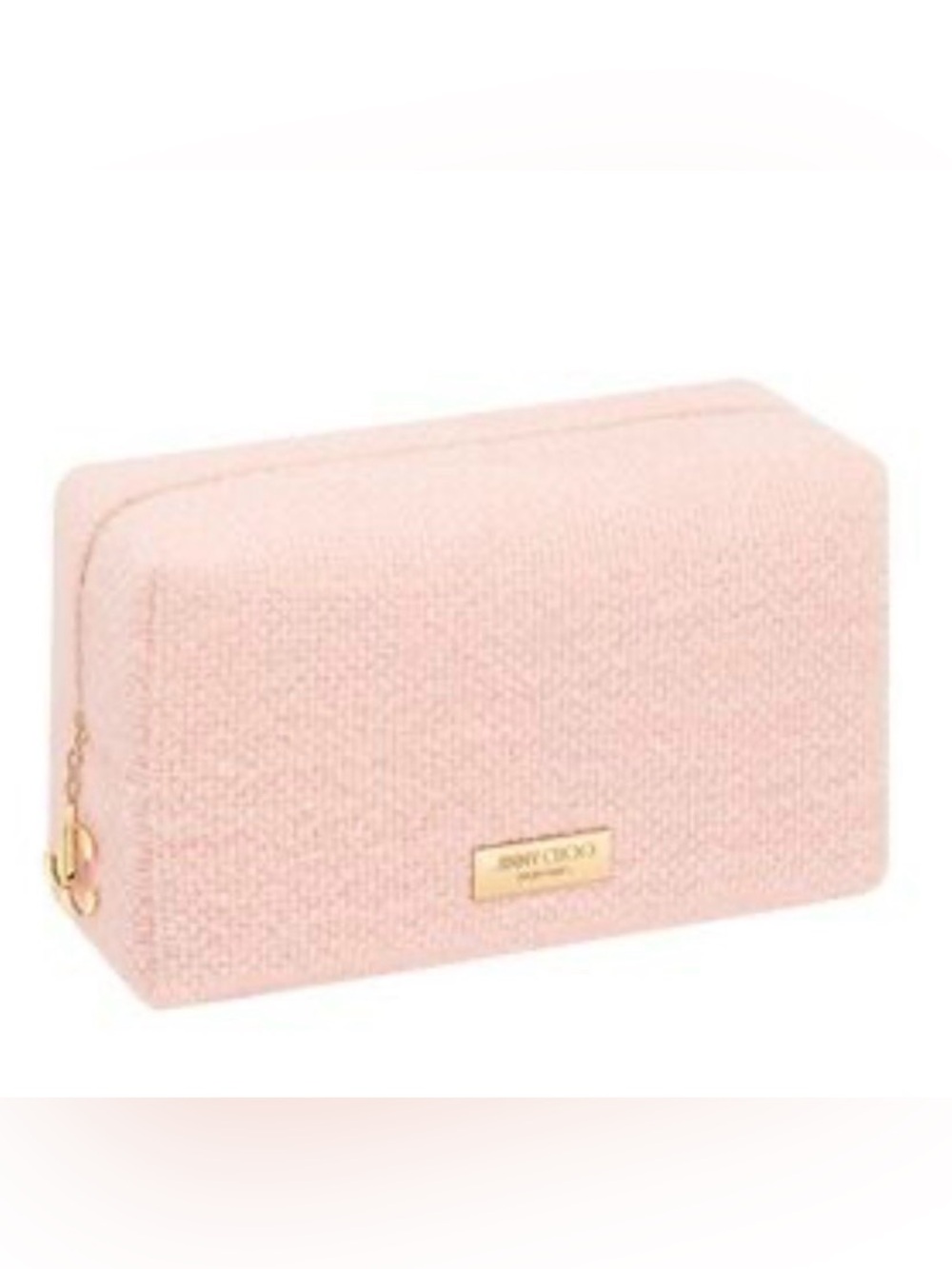 Jimmy Choo Light Pink Woven Cosmetic Pouch with Gold Plaque